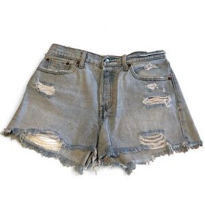 Levi’s Wedgie Butt Slit High Rise Light Denim Wash Jean Shorts